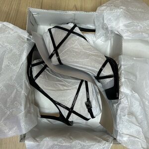 NWT Calvin Klein Glossy Black Strappy Heels